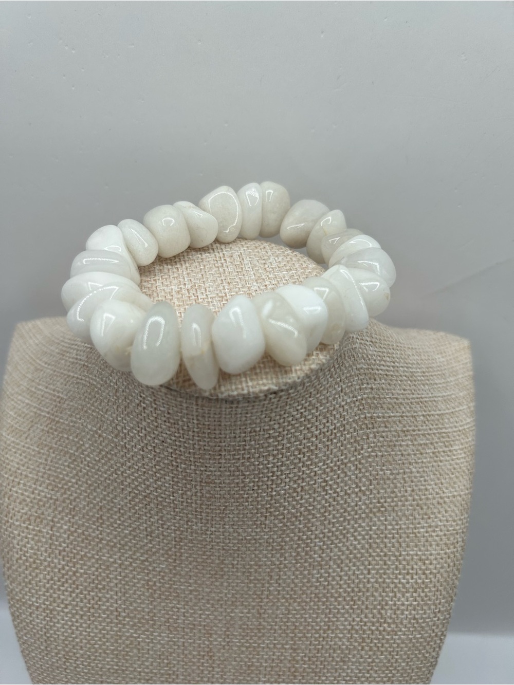 Creamy White Jade Chunky Beaded Stretch Bracelet